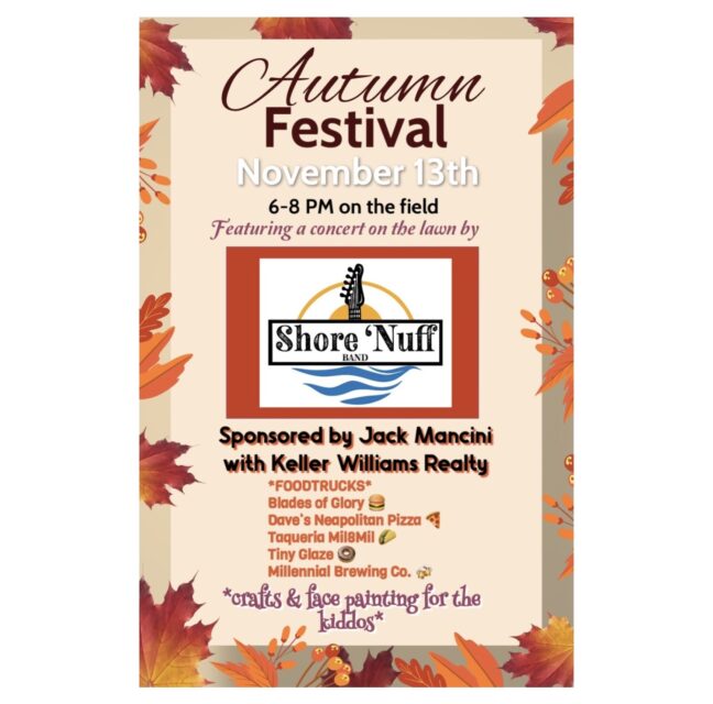 Autumn Festival flyer for November 13 concert on the field with Shore 'Nuff Band