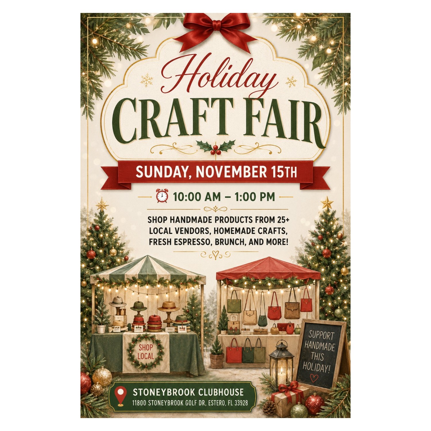 Holiday Craft Fair flyer for Sunday, November 15 at the Stoneybrook Clubhouse