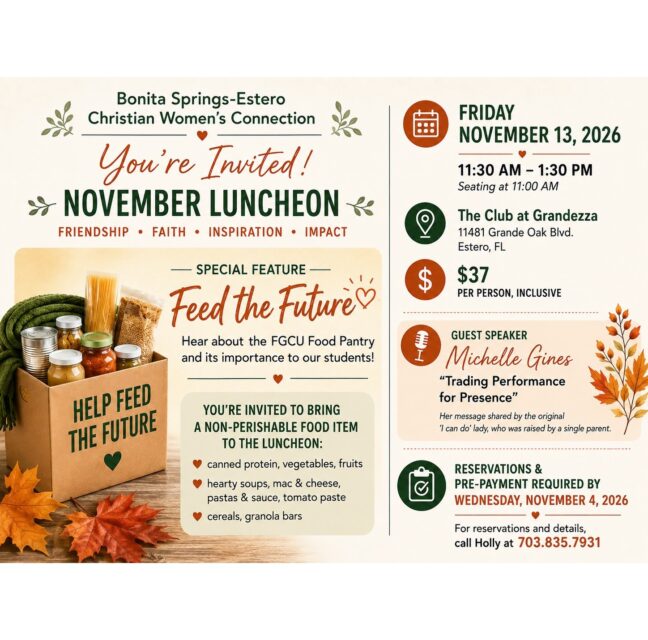 Bonita Springs-Estero Christian Women’s Connection November luncheon invitation flyer