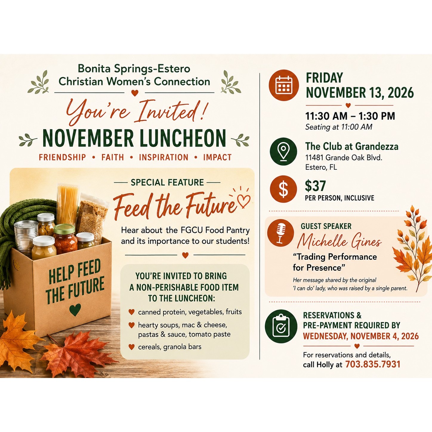 Bonita Springs-Estero Christian Women’s Connection November luncheon invitation flyer