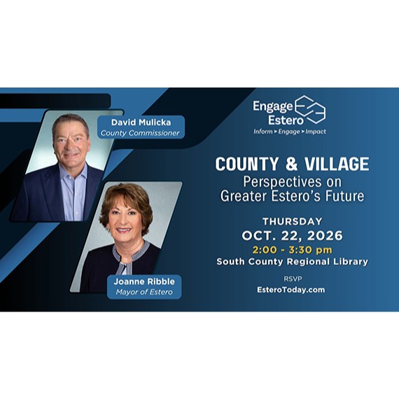 Engage Estero October 22 meeting graphic with David Mulicka and Joanne Ribble