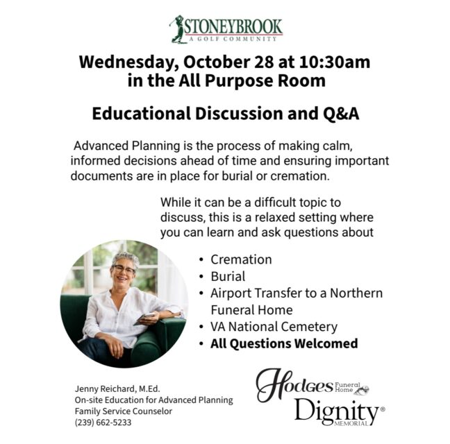 Hodges advanced planning Q&A flyer with counselor Jenny Reichard